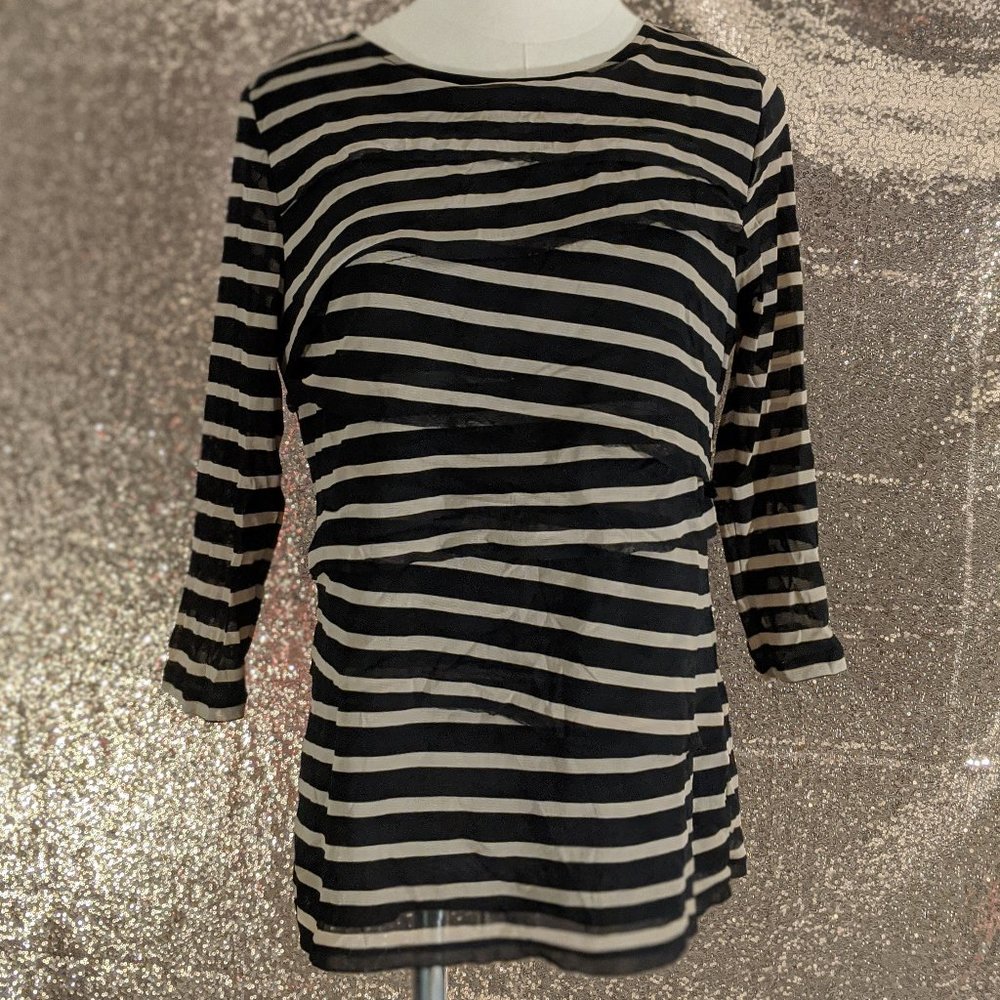 DANA BUCHMAN STRIPED SHEER 3/4 SLEEVE TOP | LARGE